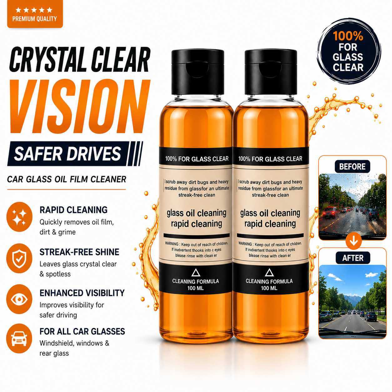 Car Glass Oil Film Cleaner 100ml – Streak-Free Windshield Glass Cleaner