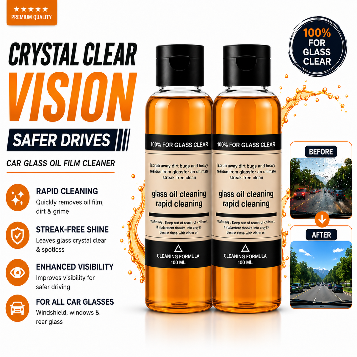 Car Glass Oil Film Cleaner 100ml – Streak-Free Windshield Glass Cleaner