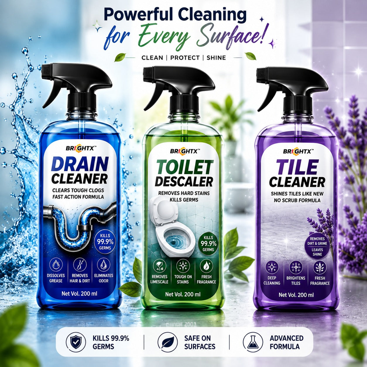 BrightX Drain Cleaner, Toilet Descaler & Tile Cleaner