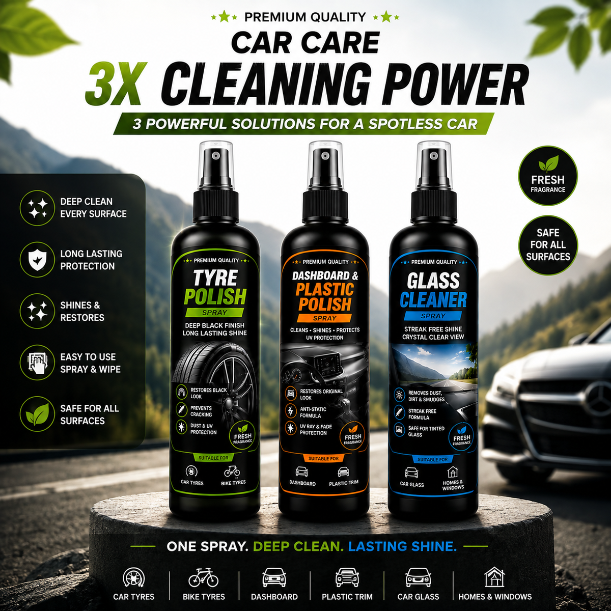 Car Care Combo Pack – 3 in 1 Cleaning & Polish Kit