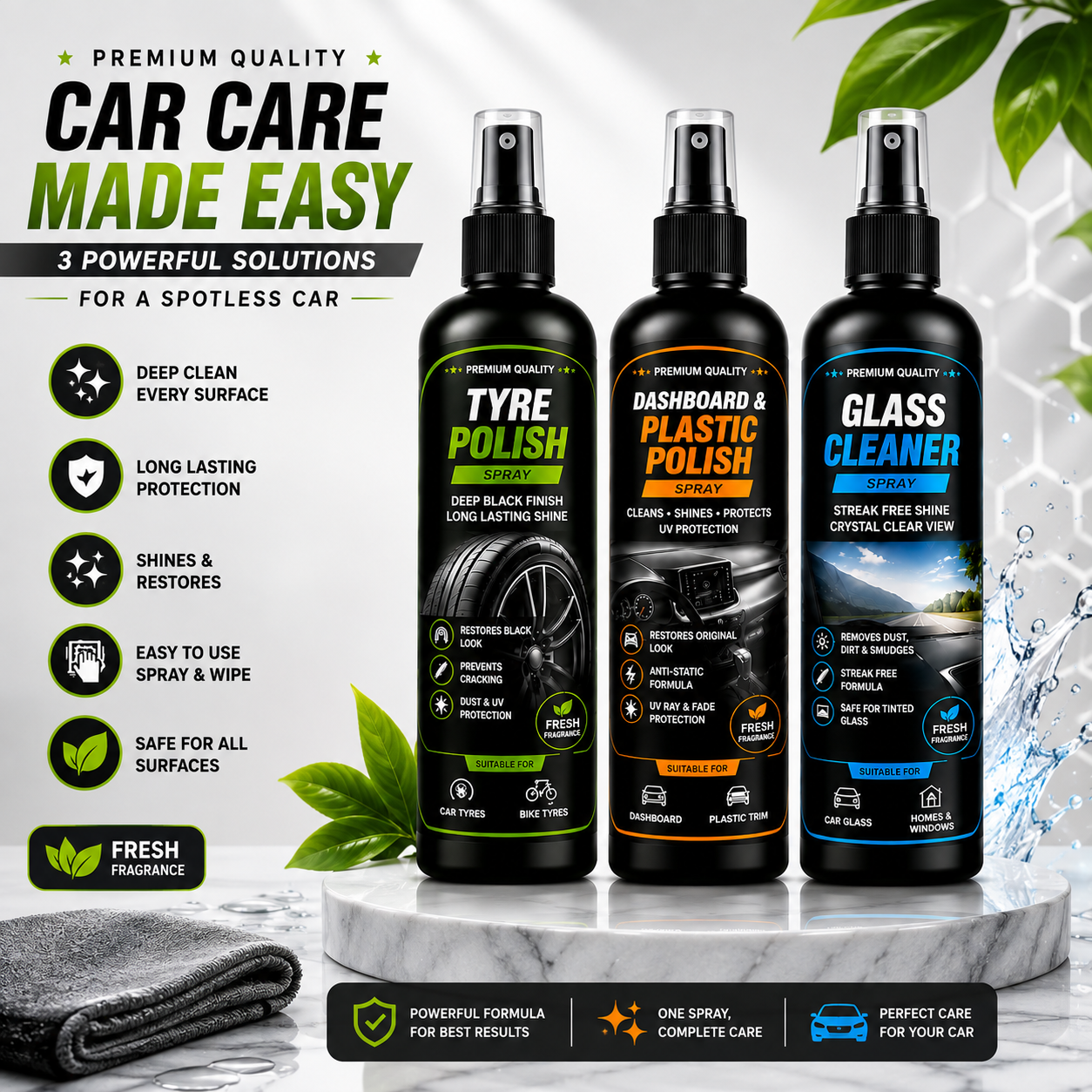 Car Care Combo Pack – 3 in 1 Cleaning & Polish Kit